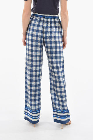 Pantaloni in Seta con Motivo a Quadri