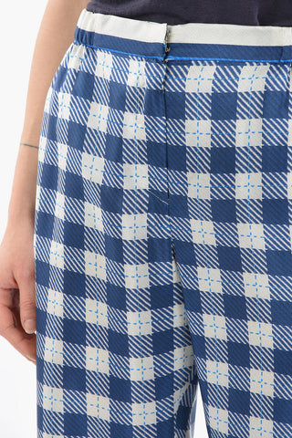 Pantaloni in Seta con Motivo a Quadri
