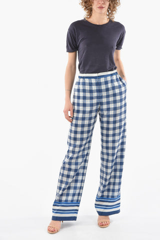 Pantaloni in Seta con Motivo a Quadri