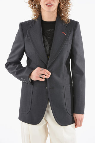 MM4 Blazer 2 Bottoni in Lana con Tasche a Toppa