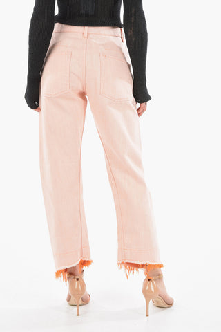Jeans a Vita Regolare con Frange a Contrasto 21cm