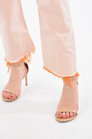 Jeans a Vita Regolare con Frange a Contrasto 21cm