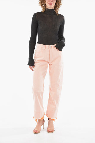 Jeans a Vita Regolare con Frange a Contrasto 21cm