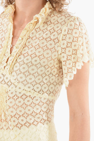 Top See-through in Broderie Anglais Floreale con Dettagli Rouches