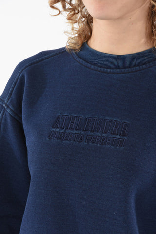 ATHLEISURE Crew Neck Cotton Sweatshirt with Embroidered Logo