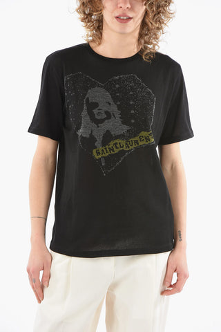 T-shirt Trasparente con Motivo Jacquard e Logo Cucito