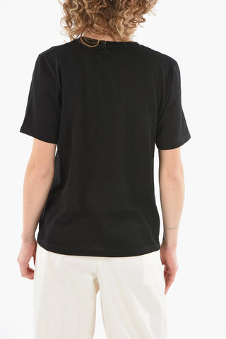 T-shirt Trasparente con Motivo Jacquard e Logo Cucito