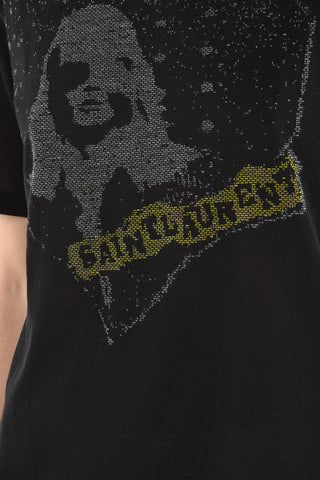 T-shirt Trasparente con Motivo Jacquard e Logo Cucito