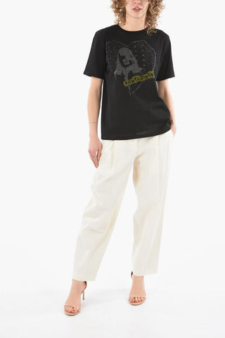 T-shirt Trasparente con Motivo Jacquard e Logo Cucito