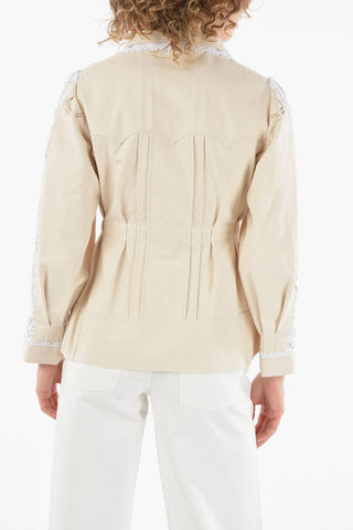 ARTISANAL Cotton Slim Fit Overshirt with Lace-trimmed Sleeve and Collar