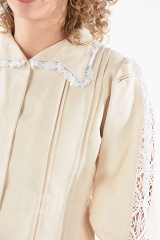 ARTISANAL Cotton Slim Fit Overshirt with Lace-trimmed Sleeve and Collar