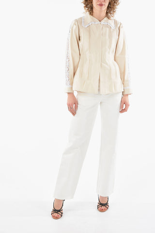 ARTISANAL Cotton Slim Fit Overshirt with Lace-trimmed Sleeve and Collar
