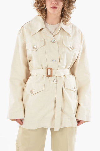 Overshirt Militare in Misto Lino con Cintura