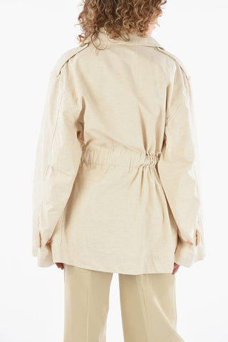 Overshirt Militare in Misto Lino con Cintura