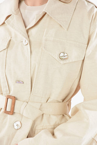Overshirt Militare in Misto Lino con Cintura