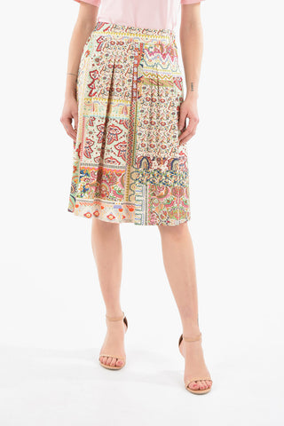 Cotton-poplin Pleated Skirt in Iconic Paisley Motif