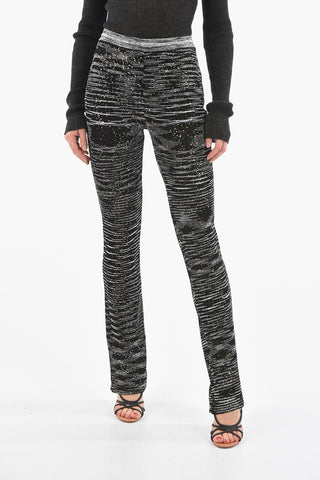 Viscose-blend Knit Flared Pants with Sequins
