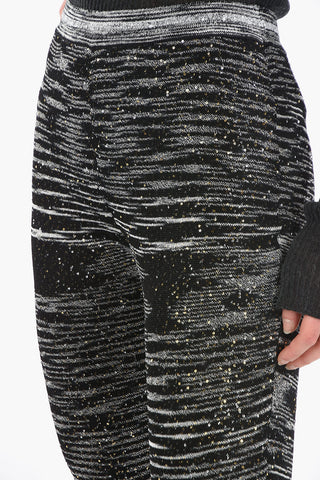 Viscose-blend Knit Flared Pants with Sequins