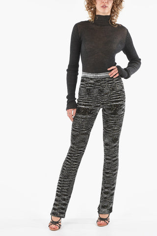 Viscose-blend Knit Flared Pants with Sequins