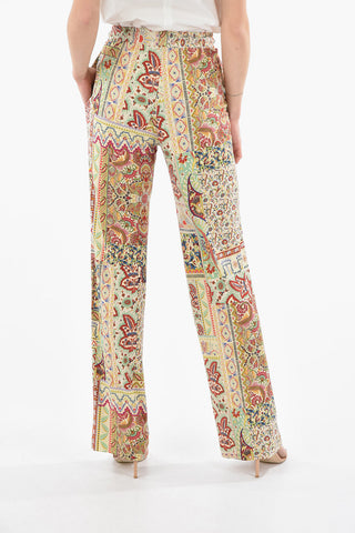 Viscose-satin Wide-leg Pants in Floral Motif