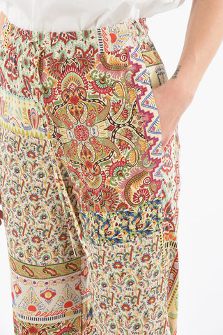 Viscose-satin Wide-leg Pants in Floral Motif