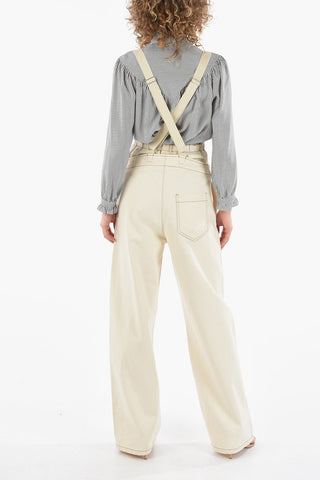 Pantaloni Wide-leg OGGERI in Bull di Cotone con Vita Doppia e Bretelle