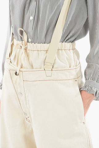 Pantaloni Wide-leg OGGERI in Bull di Cotone con Vita Doppia e Bretelle