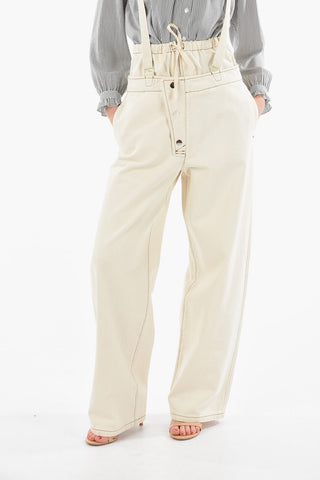 Pantaloni Wide-leg OGGERI in Bull di Cotone con Vita Doppia e Bretelle