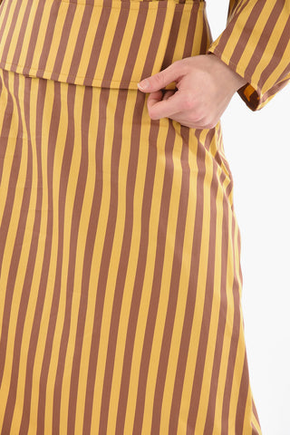 Flared Midi Skirt with Striped Pattern and Waistband Fastening