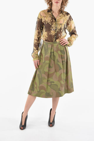 Camouflage Motif CHINÈ Flared Midi Skirt
