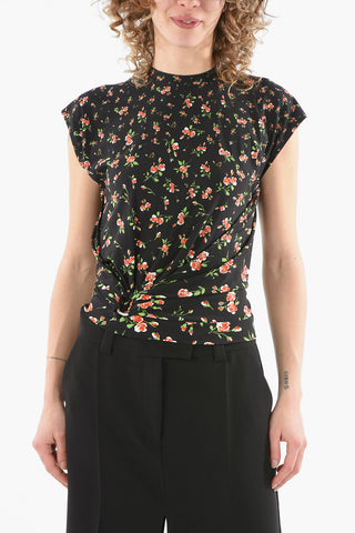 Viscose-satin Top in PLUIE DE ROSES Print with Ring Detailing