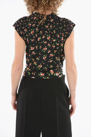 Viscose-satin Top in PLUIE DE ROSES Print with Ring Detailing