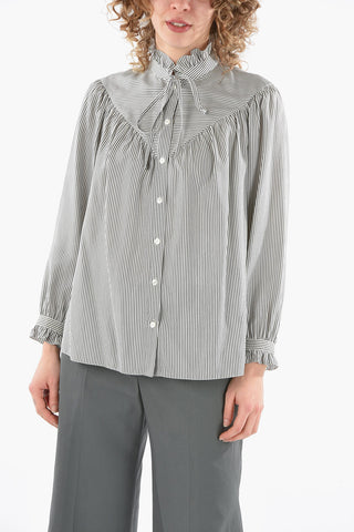 Camicia Tie Neck in Seta a Righe Awining con Rouches sugli Orli