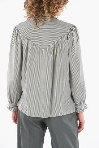 Camicia Tie Neck in Seta a Righe Awining con Rouches sugli Orli