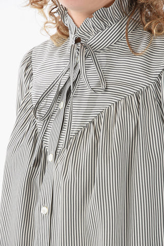 Camicia Tie Neck in Seta a Righe Awining con Rouches sugli Orli