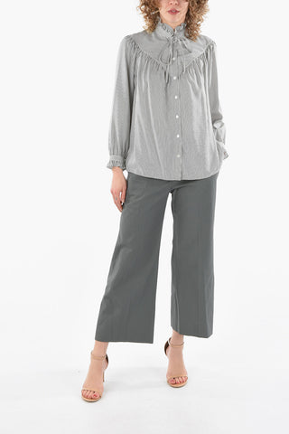 Camicia Tie Neck in Seta a Righe Awining con Rouches sugli Orli