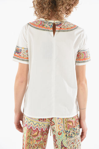 Cotton-poplin Blouse with Paisley-motif Bands