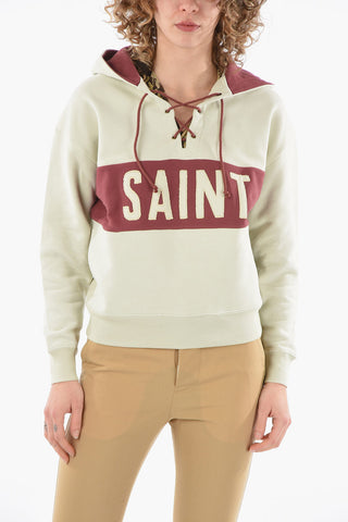 Fleeced-cotton Hoodie with Laces Detail
