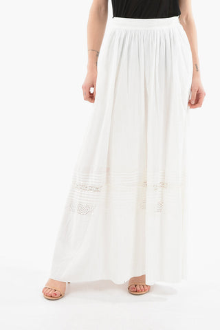 Cotton-voile Flared Long Skirt with Embroidery Detailings