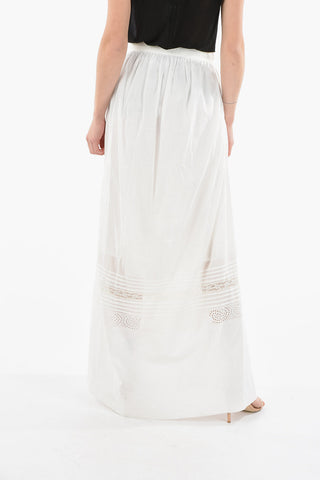 Cotton-voile Flared Long Skirt with Embroidery Detailings