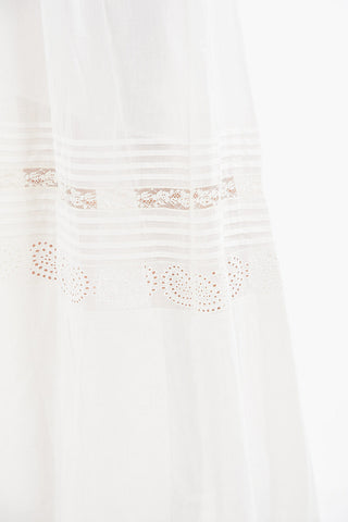 Cotton-voile Flared Long Skirt with Embroidery Detailings