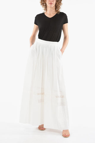 Cotton-voile Flared Long Skirt with Embroidery Detailings