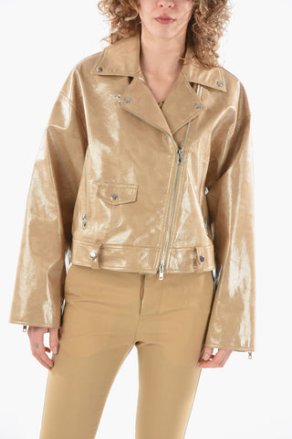 Eco-leather Biker Jacket with Wide Sleeves and Zip