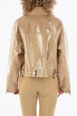 Eco-leather Biker Jacket with Wide Sleeves and Zip