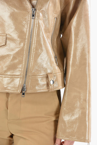 Eco-leather Biker Jacket with Wide Sleeves and Zip