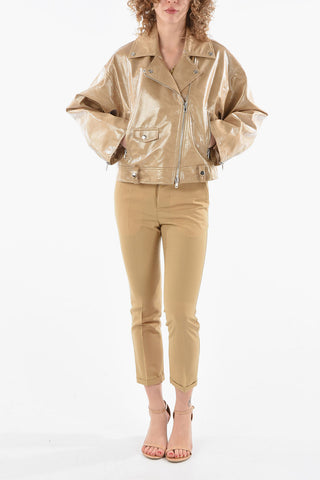 Eco-leather Biker Jacket with Wide Sleeves and Zip
