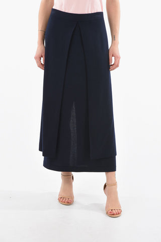Wool Long Trompe L'oeil Skirt