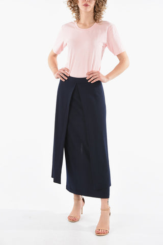 Wool Long Trompe L'oeil Skirt