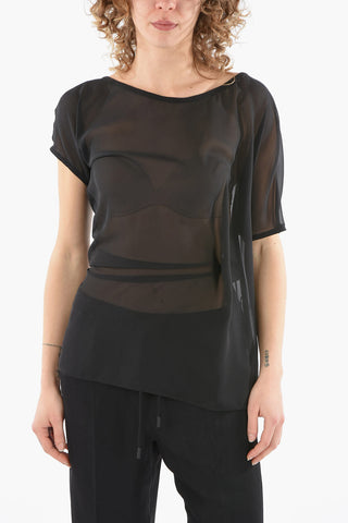 Silk-crepe AMELIA Sheered Top with Boat Neckline