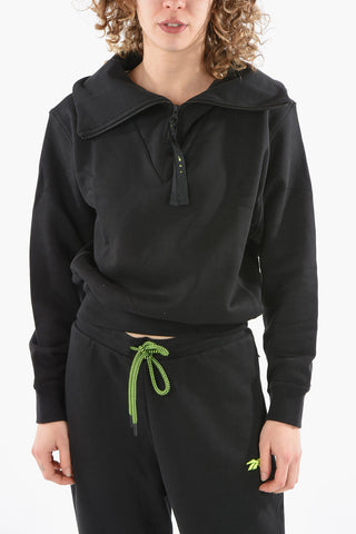 VICTORIA BECKHAM Cropped Jumper with Cowl Neck and Back Embroidered Logo
